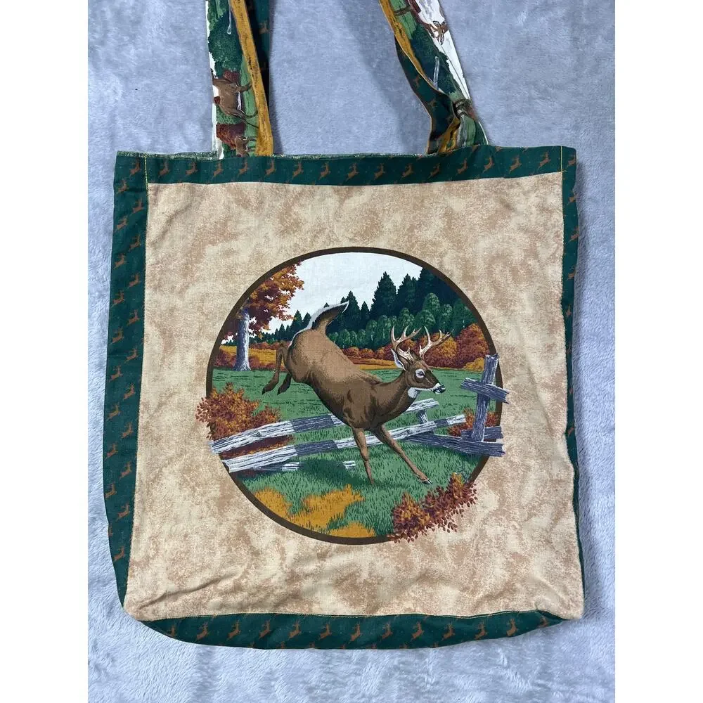 Handmade Deer Outdoors Print Tote Bag Nature Forest Shoulder Bag Canvas Style - Picture 4 of 10